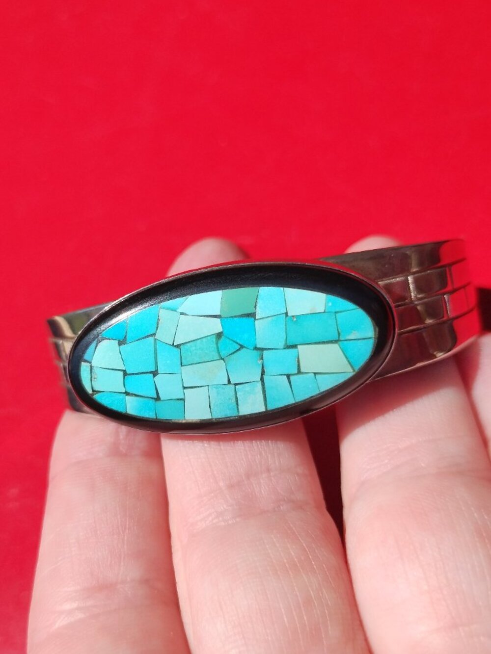 Jay King DTR Turquoise inlay black agate cuff bracelet 925 Sterling Silver - Picture 9 of 9